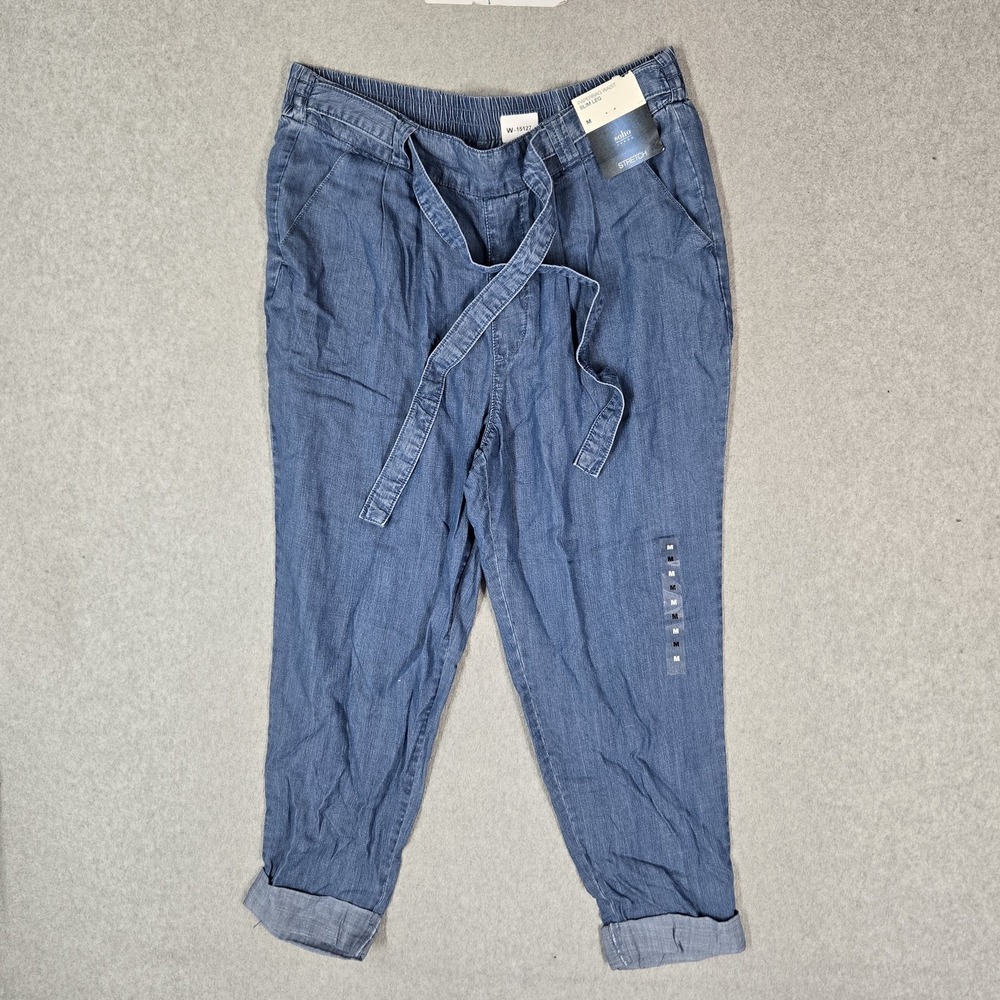 Soho New York & Company Women Jeans M Blue Paperbag Waist Slim Leg Stretch NWT